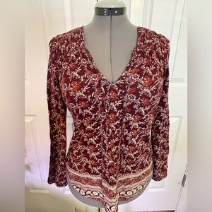 LUCKY BRAND Blouse Womens Medium Top Floral Long Sleeve Purple and cream NWT